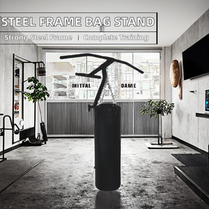 Leather Framed Heavy Punching Bag Speed Bag <b>Stand</b> 3 Plate Pegs Cotton Filled for Kickboxing Mixed Martial Arts Training Black - Product Image 2