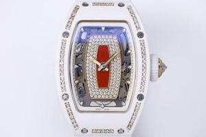 Montre en céramique automatique étanche de haute qualité avec cadre blanc et design à cœur rouge diamanté - Product Image 2