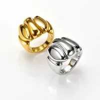 Edelstahl Modeschmuck Ring, Polierter Vergoldeter Breiter Gerillter Auffälliger Statement-Fingerring für Unisex Tägliches Tragen