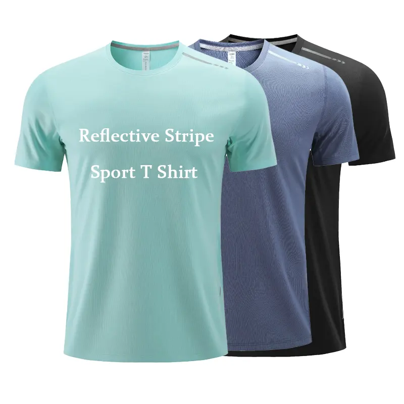 Hot Selling Custom Logo Breathable Athletic Gym T Shirt Quick Dry Reflective Stripe Sport T Shirt For Men