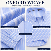 Chemise Oxford 100% coton pour homme, rayée, boutonnée, manches longues, style business décontracté, sans poche, en stock, vente en gros OEM
