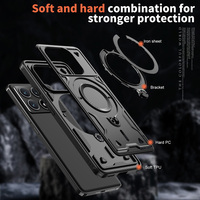 Pour Xiaomi Poco X6 Pro, coque de téléphone 2 en 1 en PC et TPU robuste avec anneau rotatif à 360 degrés, support magnétique en métal, compatible avec Redmi 13, 13C, 14, 14C
