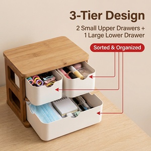 Boîte de rangement de bureau durable et biodégradable en <span class=keywords><strong>fibre</strong></span> de bambou et amidon de maïs sans plastique avec tiroir intégré - Product Image 2