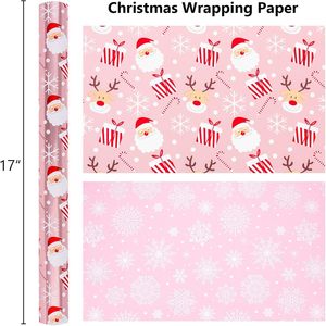 Christmas <b>Wrapping</b> <b>Paper</b> Pink Santa Reindeer Snowflake 17 In X 32.8 Ft Roll Gift Craft Recyclable - Product Image 4