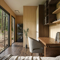 Maison Conteneur Revêtement Bois Grandes Baies Vitrées Cabine Modulaire Préfabriquée Habitat Extérieur
