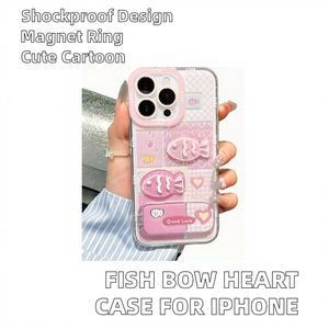 Funda de Teléfono de TPU y PC con Diseño de Corazón Brillante y Patrón de Pez Adorable para iPhone, a Prueba de Golpes, Tema de Amor de Dibujos Animados - Product Image 2