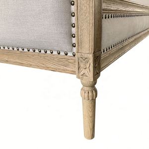 HL025 Античная Натуральная деревянная отделка каркаса из льняной ткани королевского размера, кровать для отеля с подножкой, ножки для резьбы по дереву - Product Image 6