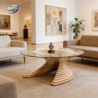 Table basse en bois de caoutchouc durable de style moderne avec plateau en verre, couleur personnalisable, design personnalisé, table multifonctionnelle pour salon et chambre