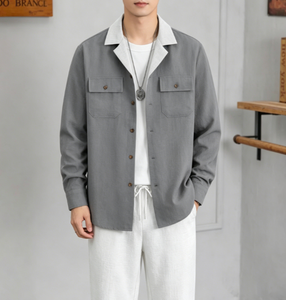 Traje Casual de Dos Piezas para Invitados de <span class=keywords><strong>Boda</strong></span>, Camisa Texturizada con Cuello en Contraste, Pantalones de Vestir Rectos - Product Image 1