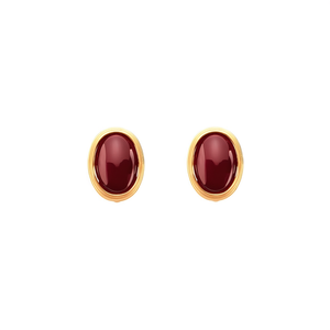 Fashion Stud <b>Earrings</b> 316L Stainless Steel PVD Gold Plating <b>Red</b> Cabochon Oval Shape Sustainable Resistant Jewelry - Product Image 2