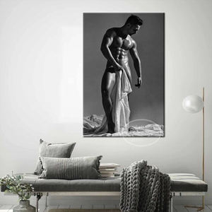 Affiche d'art mural moderne en toile, impression HD rectangulaire verticale, homme <span class=keywords><strong>nu</strong></span> sexy, peinture au pistolet, <span class=keywords><strong>noir</strong></span> <span class=keywords><strong>et</strong></span> <span class=keywords><strong>blanc</strong></span>, pour salon - Product Image 1