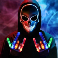 Masque d'Halloween EL Glow, masque crâne marqué avec lumières LED, masque effrayant en PVC pour la fête, vente en gros
