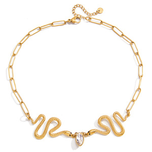 Collar con colgante de serpiente de acero inoxidable en tono dorado con incrustaciones de diamantes de imitación, joyería de animales para mujer, regalo, accesorio de moda - Product Image 5