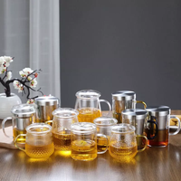 Ensemble de tasses à thé en verre borosilicate résistant à la chaleur, écologiques, modernes et luxueuses, faites à la main, 17 oz (450 ml), avec infuseur et couvercle pour le thé et le café
