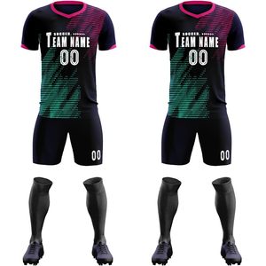 Ensemble de maillots de football personnalisés avec short, nom et numéro d'équipe personnalisés, col en V sublimé, évacuation de l'humidité, unisexe, adulte et enfant - Product Image 1