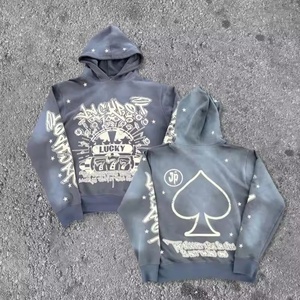 Sudadera con Capucha para Hombre, de Alta Calidad, 400gsm, 100% Algodón, con Estampado Gráfico Digital Personalizado, Lavado Ácido, Estilo Desgastado, Corte Cuadrado, en Oferta - Product Image 1
