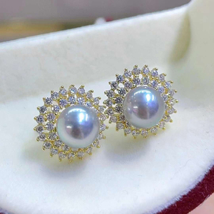 SGARIT bijoux de mode 925 boucles d'oreilles en argent Sterling perle eau de mer 7-8mm naturel japon <span class=keywords><strong>Akoya</strong></span> perle fleur femmes boucles d'oreilles - Product Image 2