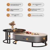 Ensemble de tables basses gigognes modernes pour salon, plateau en pierre frittée avec structure en acier carbone, table d'appoint avec tiroir de rangement