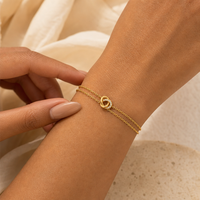 Vente en gros – Bracelet double couche entrelacé pour femme, en acier inoxydable 316L plaqué or PVD 18 carats, orné de zircons, étanche et réglable