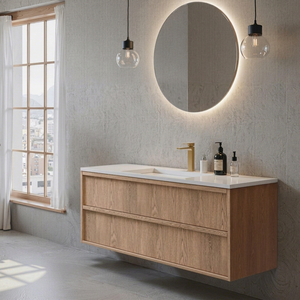 Modern Luxury Solid Wood Waterproof Hotel Use Bathroom Vanity <b>Wall</b>-<b>Mounted</b> <b>Cabinet</b> with Porcelain Basin - Product Image 1