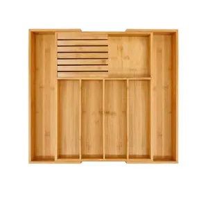 Bambu Perak Laci Organizer Dapur, Pegangan Alat Yang Dapat Diperluas dan Nampan Sendok Garpu dengan Pembagi