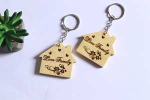 Porte-clés en bois imprimé cadeau, Logo personnalisé gravé au Laser, formes artisanales en bois, porte-clés en bois - Product Image 3