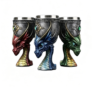 Gobelet vintage tête de dragon 3D, verre à <span class=keywords><strong>vin</strong></span> médiéval gothique, intérieur en acier inoxydable 304, pour bar, décoration de la maison, cadeau, calice - Product Image 1