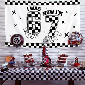 Banner per Festa di Compleanno 'Da 6 a 7 Anni' a Scacchi Bianco e Nero, Decorazioni Divertenti per il 7° Compleanno - Product Image 2