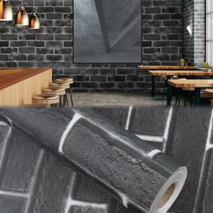 ORON DECO Black Retro Brick Wallpaper <strong>Wall</strong> Sticker PVC <strong>Vinyl</strong> Waterproof Peel and Stick Self Adhesive 3D Wallpaper for <strong>Wall</strong> Decor - Product Image 1