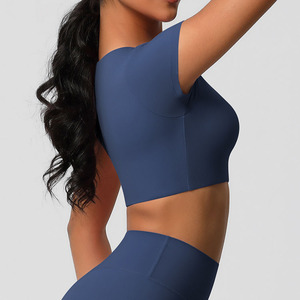 Biểu Tượng Tùy Chỉnh Màu Rắn Chất Lượng Cao Phụ Nữ Phòng Tập Thể Dục Tập Thể Dục Tập Thể Dục Cảm Giác Thoải Mái Hàng Ngày Mặc Yoga Cắt Phong Cách Top T-Shirt - Product Image 4