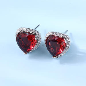 Gran oferta, pendientes de joyería chapados en plata con forma de corazón rojo y piedras preciosas grandes - Product Image 1