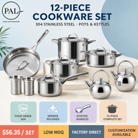 Coffret Cadeau de 12 Pièces d'Ustensiles de Cuisine en Acier Inoxydable avec Bouilloire, Idéal pour l'Aménagement de la Maison, Vente au Détail et en Gros