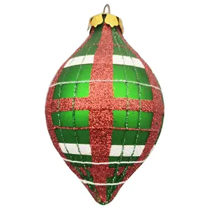 Individuelle Tränentropfenform rote grüne weiße Streifen handbemalte Weihnachts-Glaskugel-Ornamente