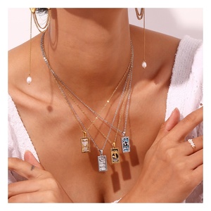 Collier pendentif en acier inoxydable plaqué <span class=keywords><strong>or</strong></span> 18 carats, gouttes <span class=keywords><strong>d</strong></span>'huile colorées, émail, zircon carré, carte de tarot, bijoux design vintage - Product Image 1