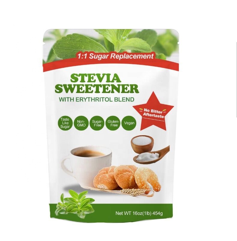 Stévia se mélange dans le cru, à base de plantes zéro calorie édulcorant Stevia mélangé érythritol, sachets de stévia