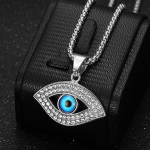 Collier pendentif œil porte-bonheur en acier inoxydable plaqué or et argent, cristal bleu, bijou unisexe, cadeau - Product Image 2