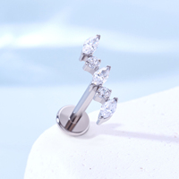 TOPOSH Royal Crown Jewelry a Five Stone Princess Cut Ears Type con un hilo interno para cartílago y Piercing de hélice
