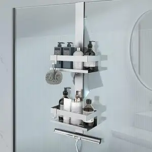 Silver Stainless Steel 304 Shower Shelf Made Without Drill shower caddy For Frameless Glass Door