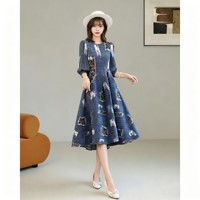 Robe pour femme à grands pois, style Miyake, col rond, manches bouffantes 3/4, taille haute, coupe trapèze, élégante, pour le bureau ou décontractée