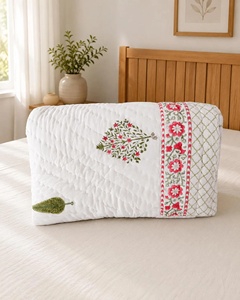 Solid Hand Block Printed Cotton <b>Quilt</b> Reversible Floral Razai Lightweight Indian Kantha Style <b>Bedding</b> Blanket - Product Image 1