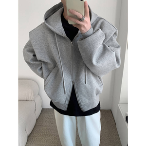 Nuovi Arrivi: <span class=keywords><strong>Felpa</strong></span> <span class=keywords><strong>con</strong></span> Cappuccio Oversize da Uomo <span class=keywords><strong>con</strong></span> Doppio Strato Imbottito, Logo Personalizzabile, Doppia <span class=keywords><strong>Zip</strong></span>, Colore Grigio - Product Image 1