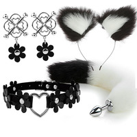 Ensemble de jouets érotiques pour adultes : Plug anal queue de renard, bandeau oreilles de chat, pinces à tétons, collier de cou – BDSM, Cosplay érotique pour couples, jouets sexuels pour femmes