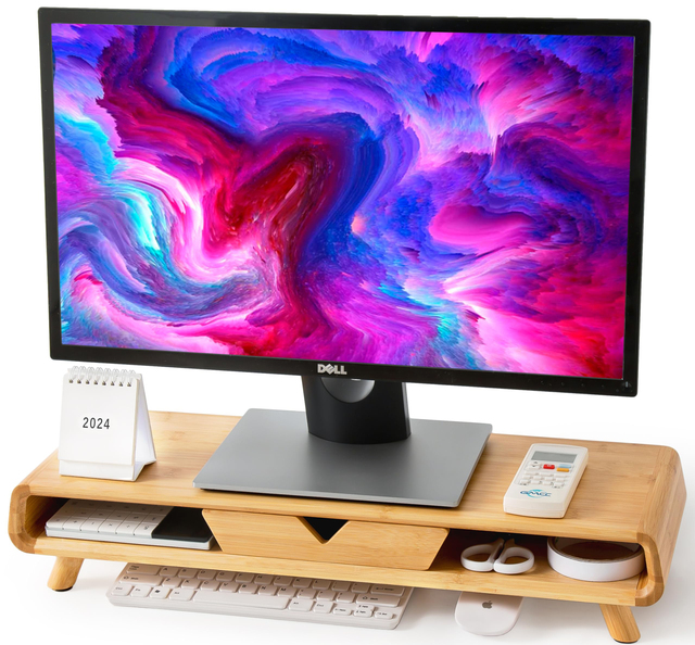 Bamboo Monitor Stand Riser with Drawer Multi-Purpose Desktop Storage Stand Wooden Monitor Riser for Desk Computer Monitor Stand