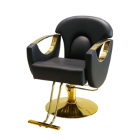 Chaise de salon de luxe dorée, chaise de barbier hydraulique professionnelle, chaise de coiffure moderne avec base dorée pour salon de beauté