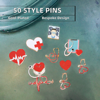 Broches en métal plaqué or médical pour impression numérique 3D, 50 styles, cadeaux promotionnels pour infirmières, hôpitaux, étudiants, KingTai