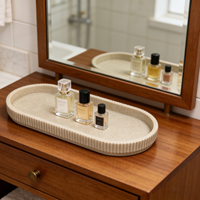 Plateau en résine nervuré pour salle de bain, plateau ovale pour coiffeuse, plateau de rangement pour comptoir, plateau décoratif pour articles de toilette, plateau pour parfums et bougies