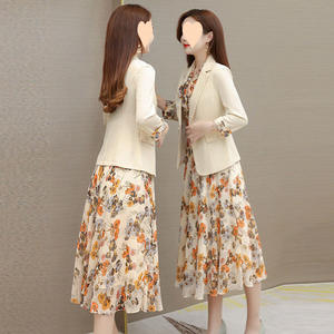 Женский летний повседневный костюм-двойка <span class=keywords><strong>M</strong></span>-4XL: тонкий блейзер и юбка средней длины с цветочным принтом, винтажный французский стиль, профессиональная одежда - Product Image 6