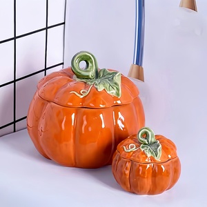 Arancione unico in ceramica ciotola zuppa di zucca con coperchio di Halloween piatto di zucca e barattolo - Product Image 4