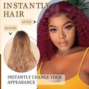 Extensioni per <span class=keywords><strong>capelli</strong></span> con clip in vero capello umano Remy brasiliano, 12 pollici, colore bordeaux/rosso vino 99J, morbide, 120g, 7 pezzi, onda profonda setosa per donna - Product Image 3
