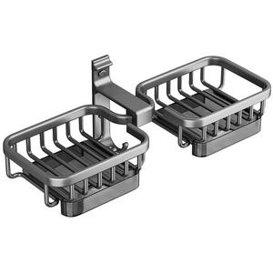 Porte-savon mural Chef Jun en aluminium spatial, double couche, drainable, pour salle de bain, rectangulaire, gris bronze - Product Image 3